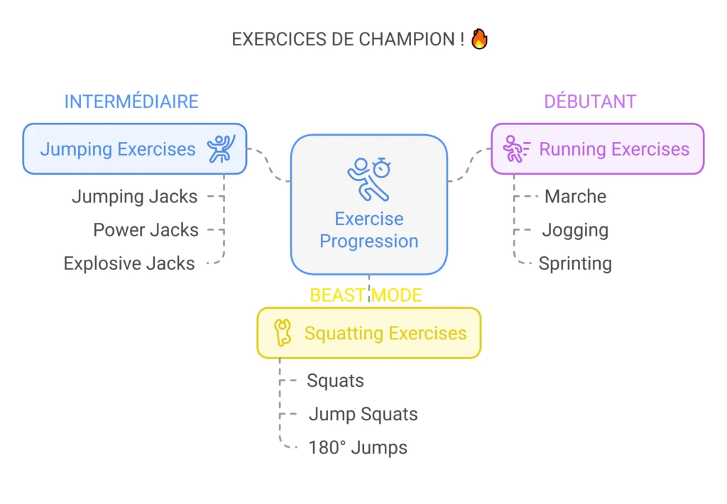 Exercices de cardio à domicile pour débutants : jumping jacks, mountain climbers, marche rapide