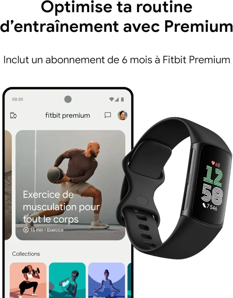 Google Fitbit Charge 6 Bracelet d'activité avec un abonnement de 6 mois à Fitbit Premium inclus, 7 jours d'autonomie de batterie, Google Wallet et Google Maps - Excellent rapport qualité/prix