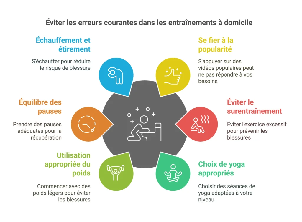 Infographie sur les erreurs à éviter lors d'un workout à domicile.